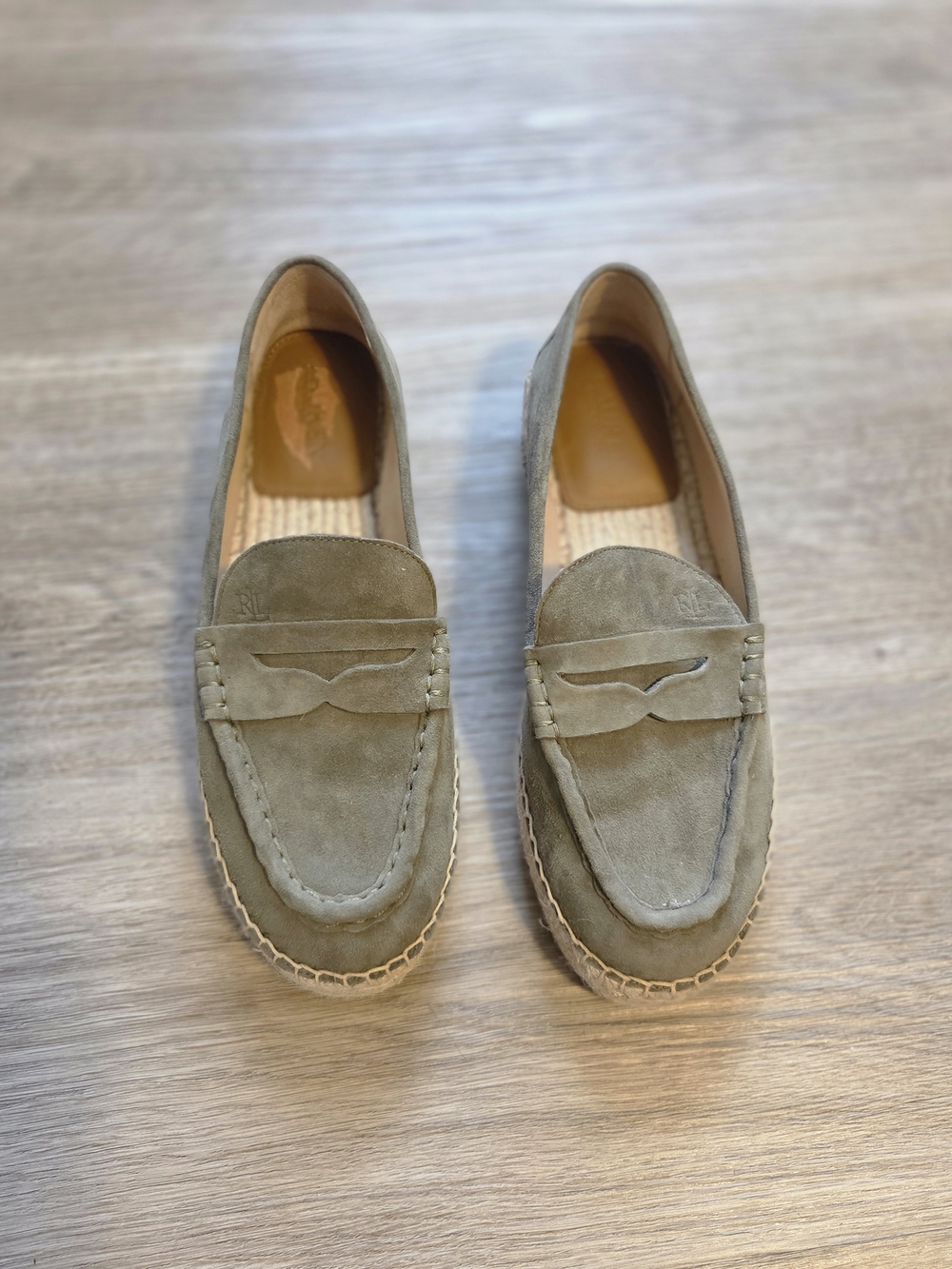 Lauren Ralph Luize Green Suede Espadrille Loafers Size 6.5
